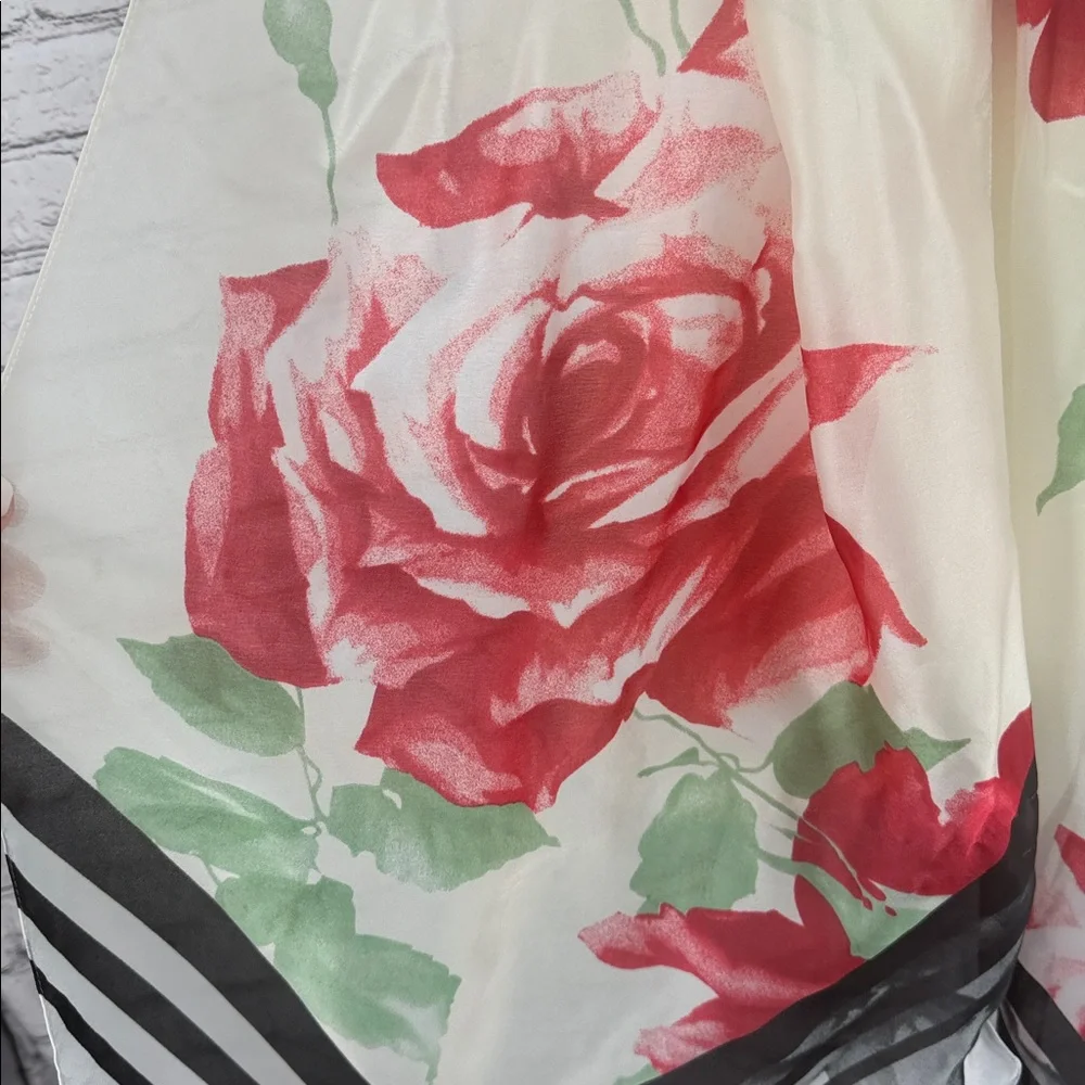 Vince Camuto Sheer Red Roses & Stripes Pattern Scarf Wrap Multicolor NWT